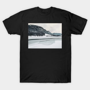 Frozen Lake in Snow-Covered Norwegian Winter Landscape T-Shirt